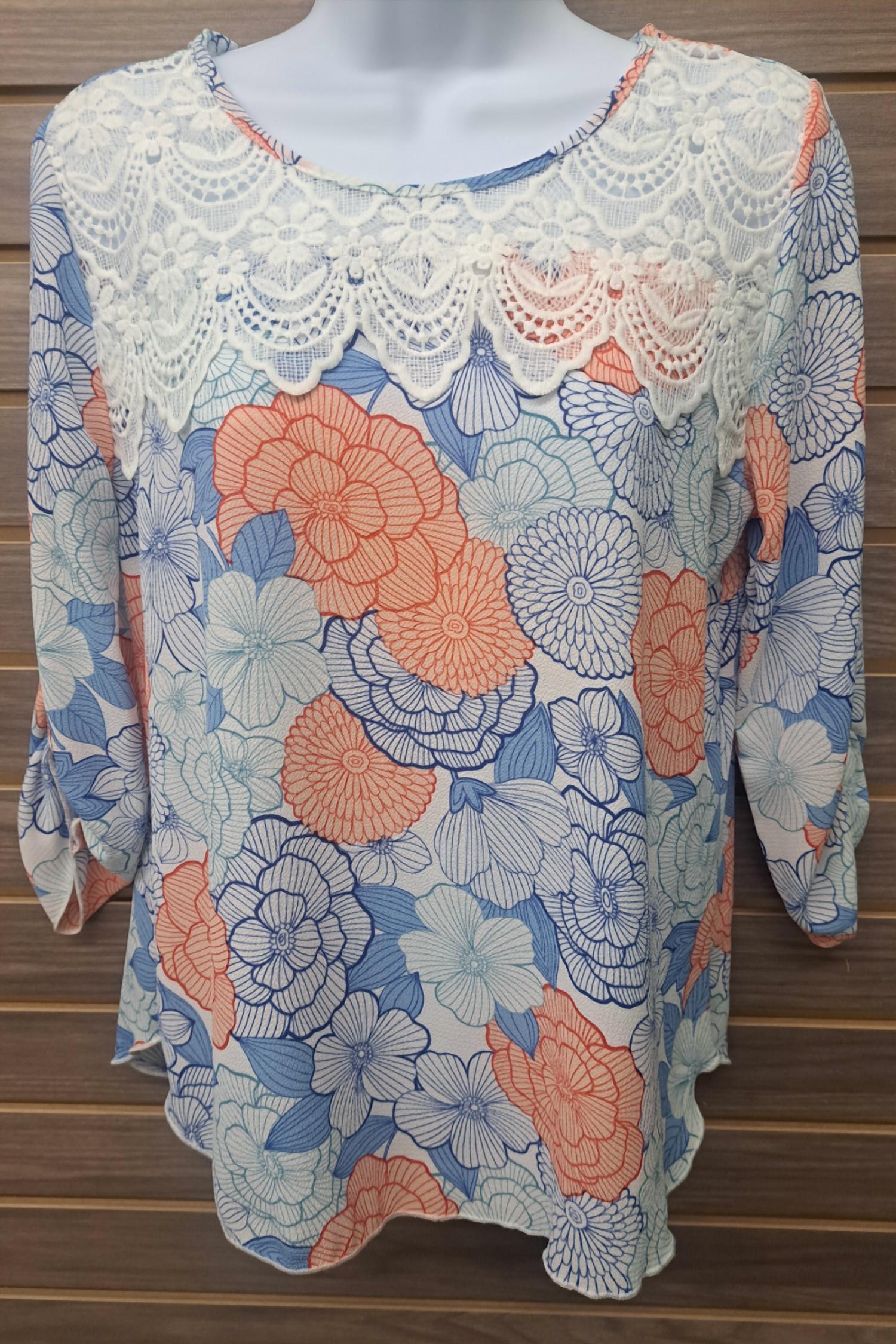 Miley + Molly - Women's Floral Lace 3/4 Sleeve Top