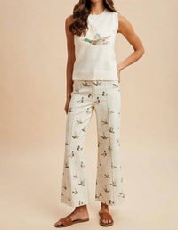 Anniewear - Mallard Printed Stretch Denim Wide Leg Jeans