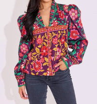 Alden Adair Oliver V-neck Top in medieval floral - women's blouse