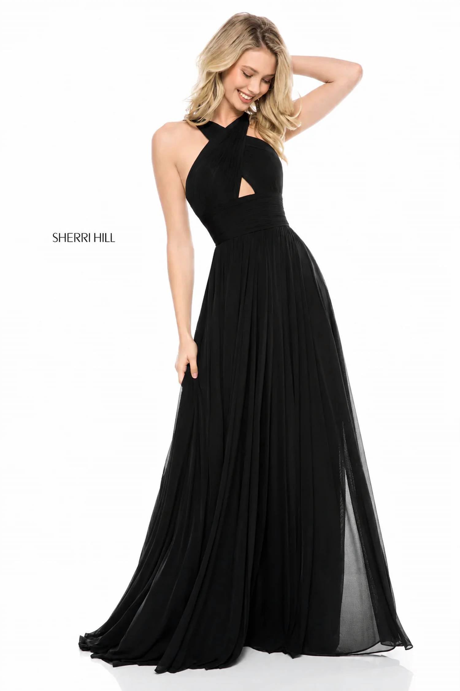 Sherri Hill - Chiffon Cross Front Keyhole Gown