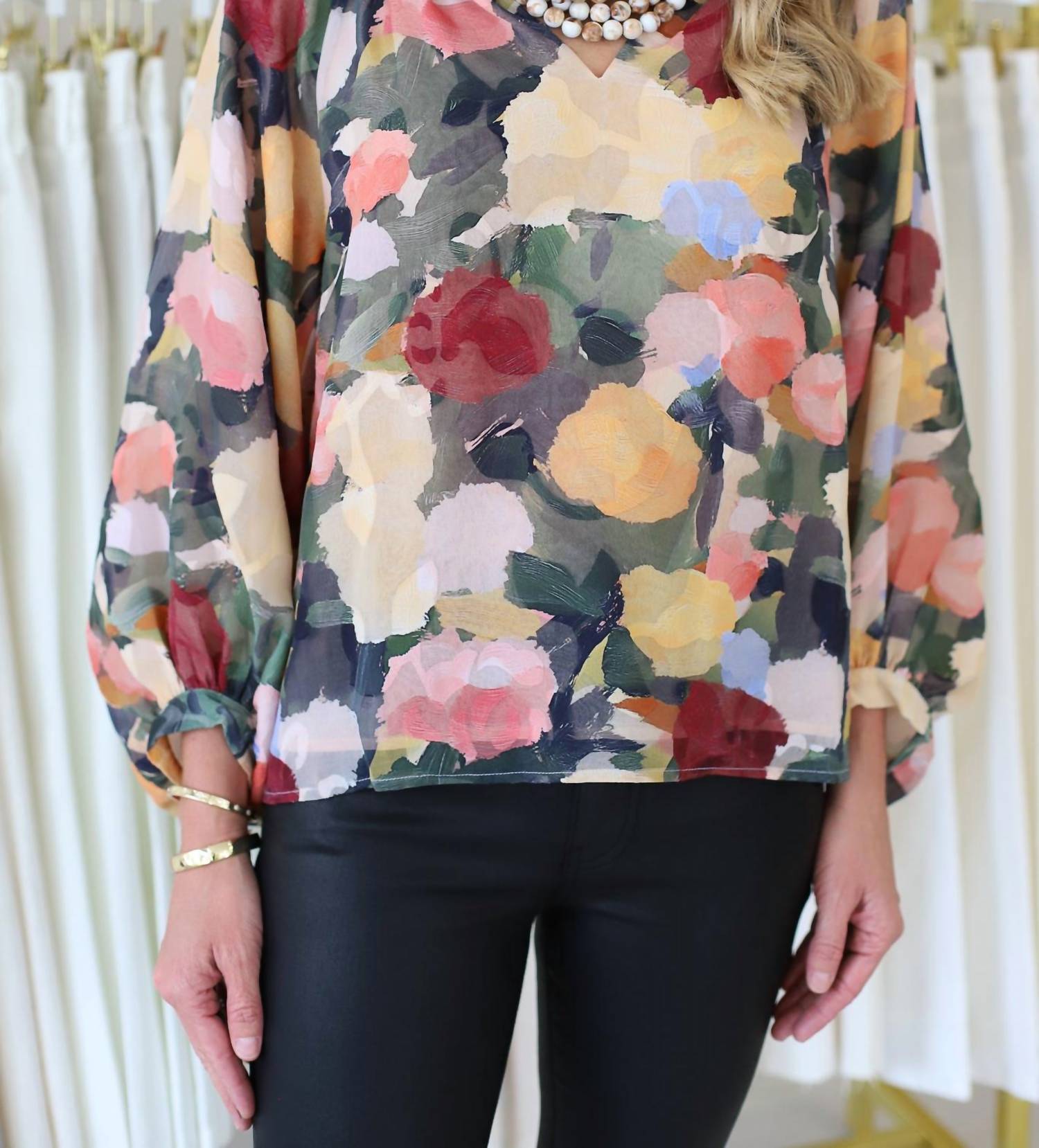 Joy Joy - Floral Bishop Sleeve Top