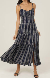ANGIE Women's Scoop Neck Maxi Dress in navy grey - women's dress