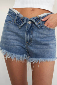 Insane Gene - High Rise Flip Waistband Frayed Hem Shorts