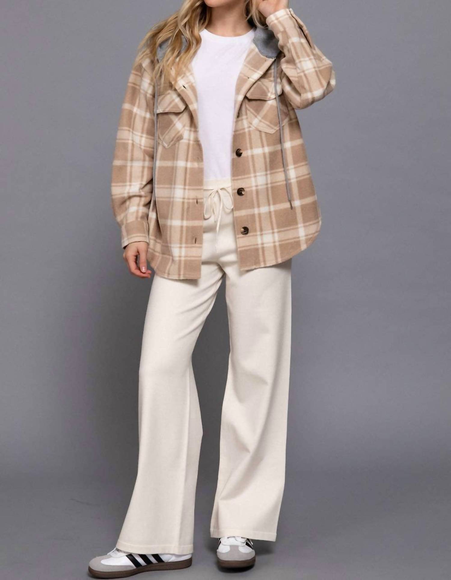 Active Basic - Plaid Hoodie Fleece Jacket
