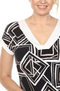 Joseph Ribkoff - Geometric Print V-neck Shift Dress