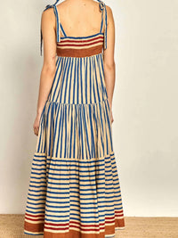 Trendsi - Striped Tie-Shoulder Tiered Maxi Dress