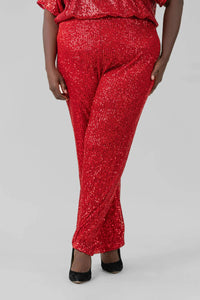 Skies Are Blue - Sequin Semi Flared Pants - Plus