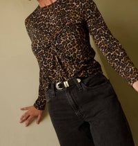 Nation LTD Marion Twist Front Tee in leopard - women's long sleeve top - alternate view