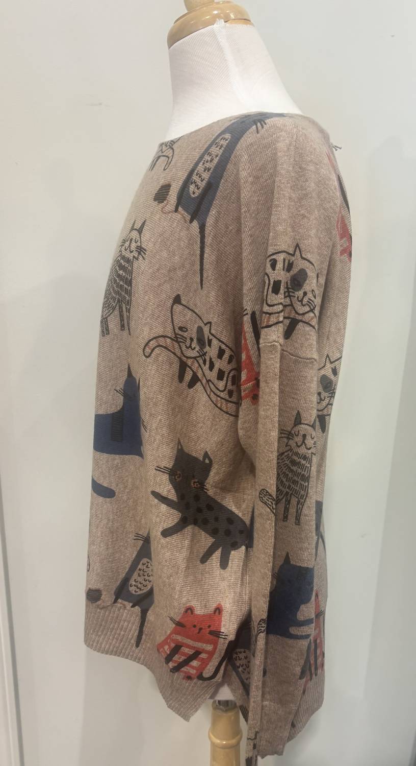 Shana Apparel Cat Print Sweater - women's sweater - detail view