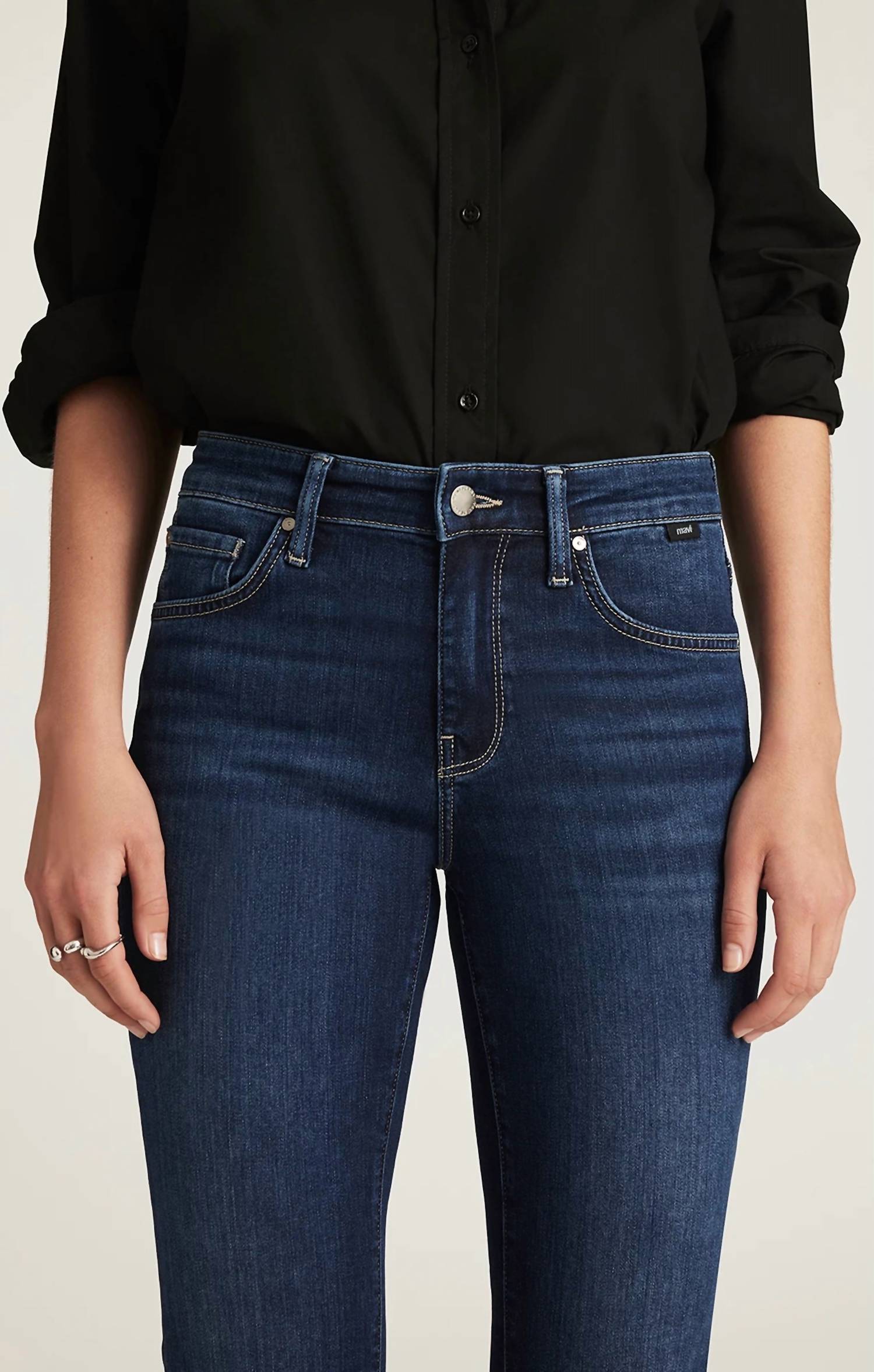 mavi Molly Deep Brushed Jeans in ink feather luxe - women's jeans - detail view