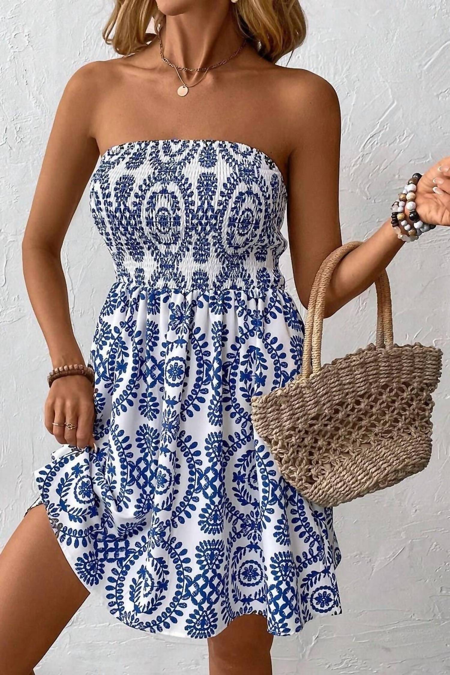 Ninexis - Printed Tube Top Mini Dress