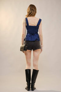 Blue B Heart Shape Lace Trim Tank Top in navy - women's tank top - detail view