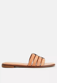 TORY BURCH Women's Ines Cage Slide Sandals in camello - women's flats - detail view