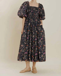 Aureum Floral Smocked Maxi Dress in navy - women's dress