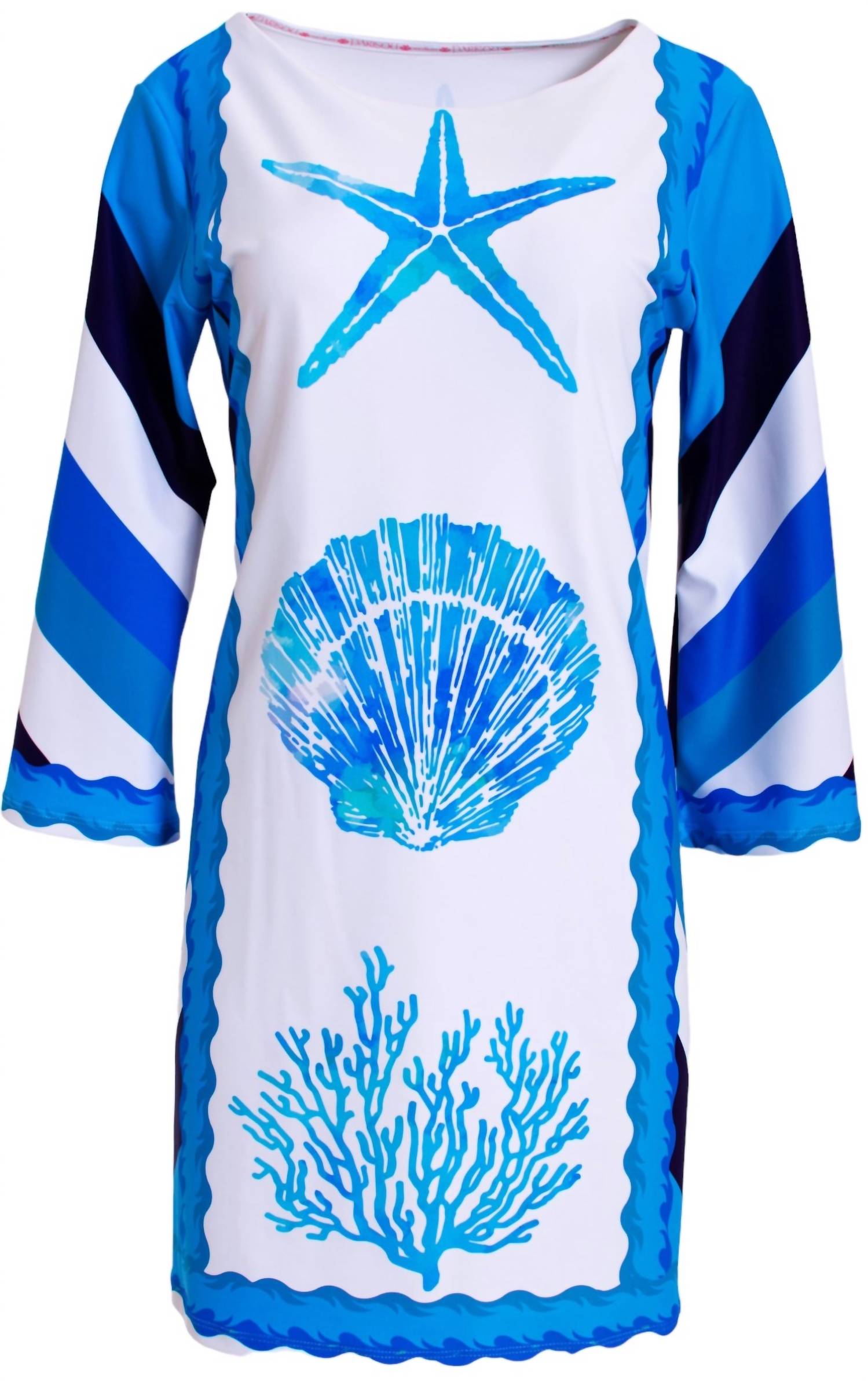 Michelle Parisou - Sea Life with Border Stripe Blue Resort Dress
