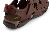 Andrea Men's Velcro Closure Leather Sandal in brown - men's sandal - detail view