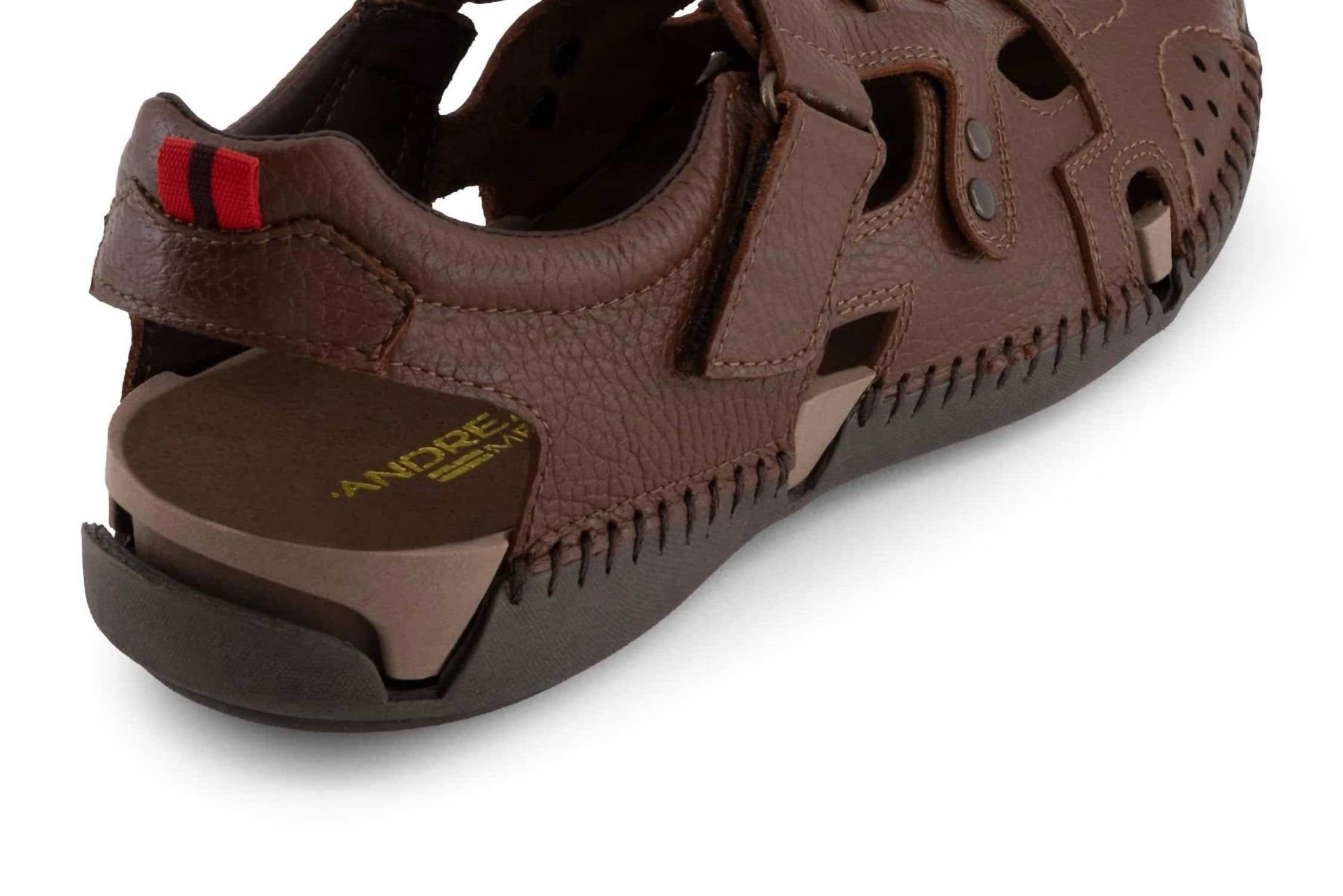 Andrea Men's Velcro Closure Leather Sandal in brown - men's sandal - detail view