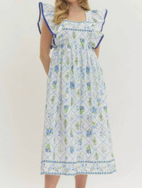 Entro - Women's Lenora Botanical Print Flutter Sleeve Midi Dress