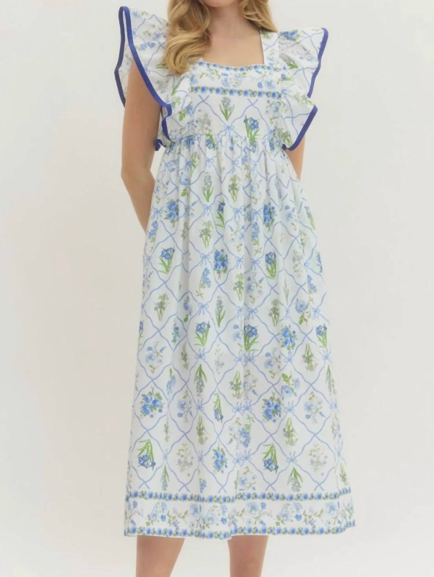 Entro - Women's Lenora Botanical Print Flutter Sleeve Midi Dress