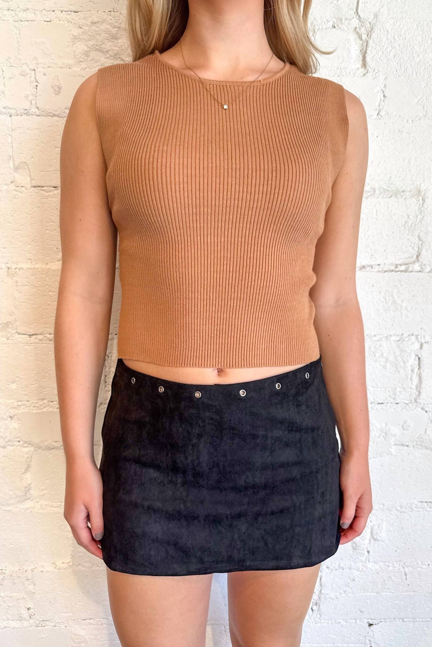 Cotton Candy LA Take Me Out Suede Skirt in black - women's skirt - detail view