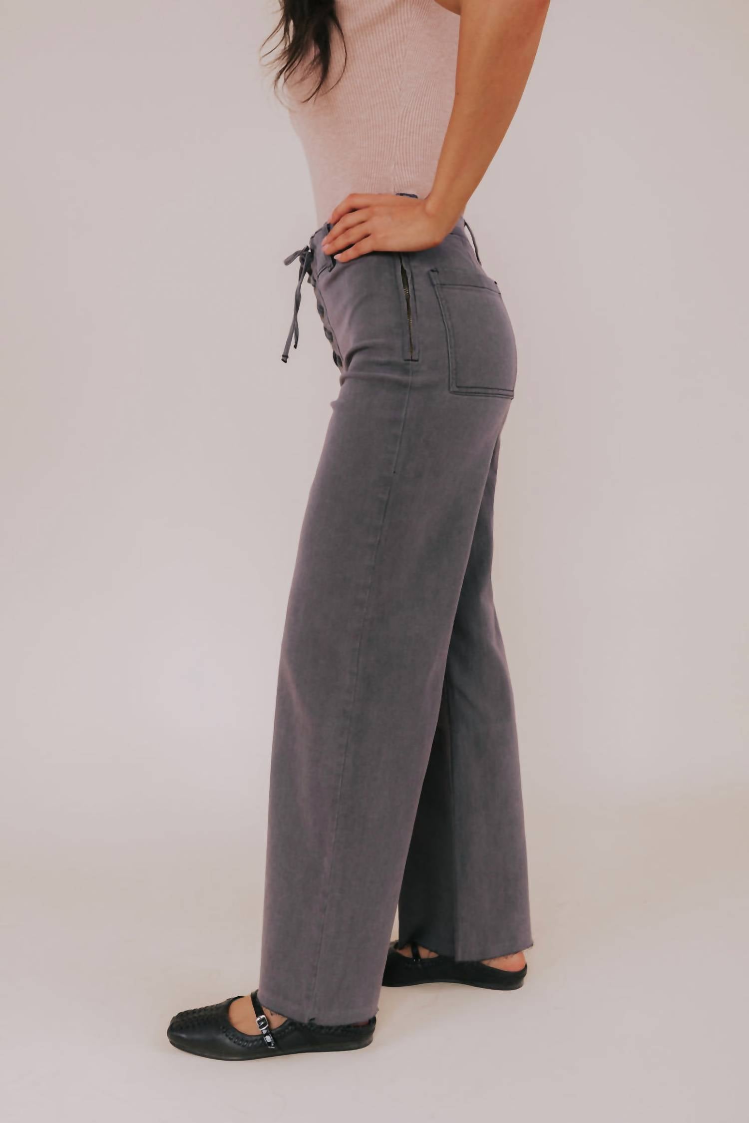 Miou Muse - High Rise Lace Up Stretchy Pants
