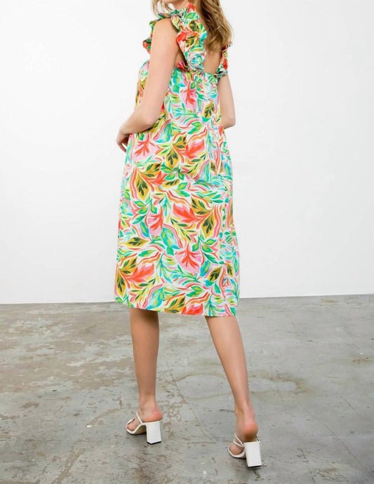 Thml - Ruffle Sleeve Tropical Leaf Print Midi Dress