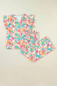 Little Daisy Closet Floral Ruffled Sleeve Top And Smocked Wide Leg Pants Set in multi - women's sleepwear - alternate view