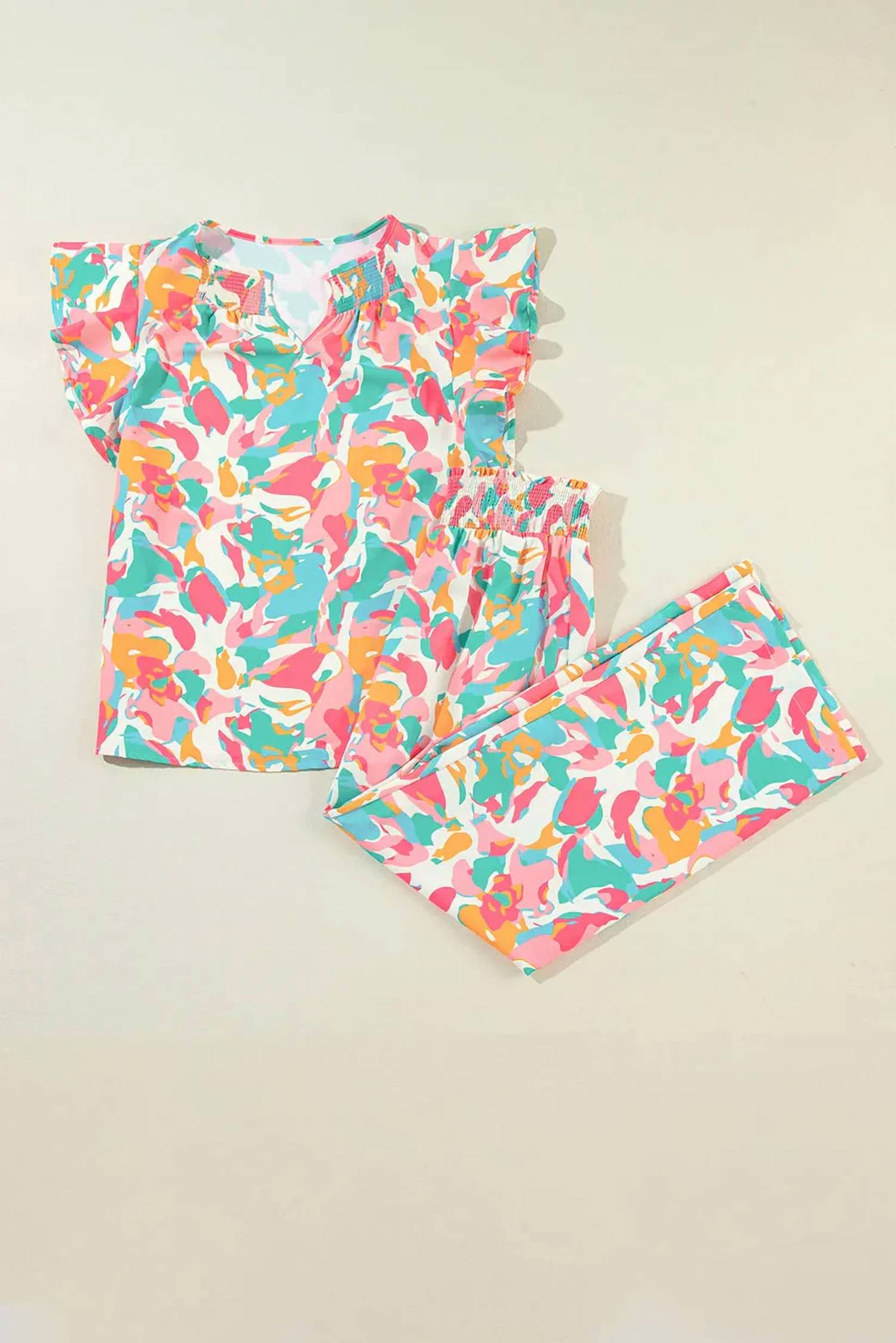 Little Daisy Closet Floral Ruffled Sleeve Top And Smocked Wide Leg Pants Set in multi - women's sleepwear - alternate view