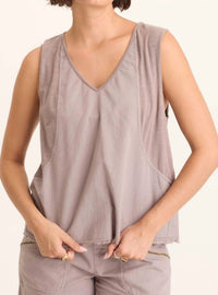 Wearables Poppy Seed Mazie Linen Jersey V-neck Tank Top in subtle brown grey - women's tank top