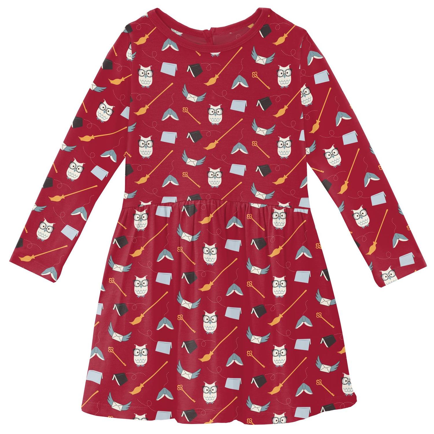 Kickee - Girls' Print Long Sleeve Twirl Dress with Pockets