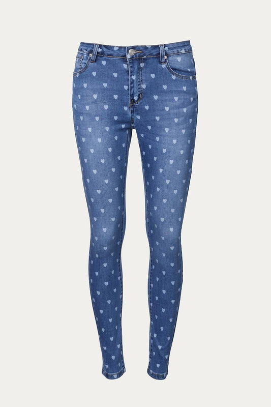 MID-RISE HEART-PRINT SKINNY JEAN