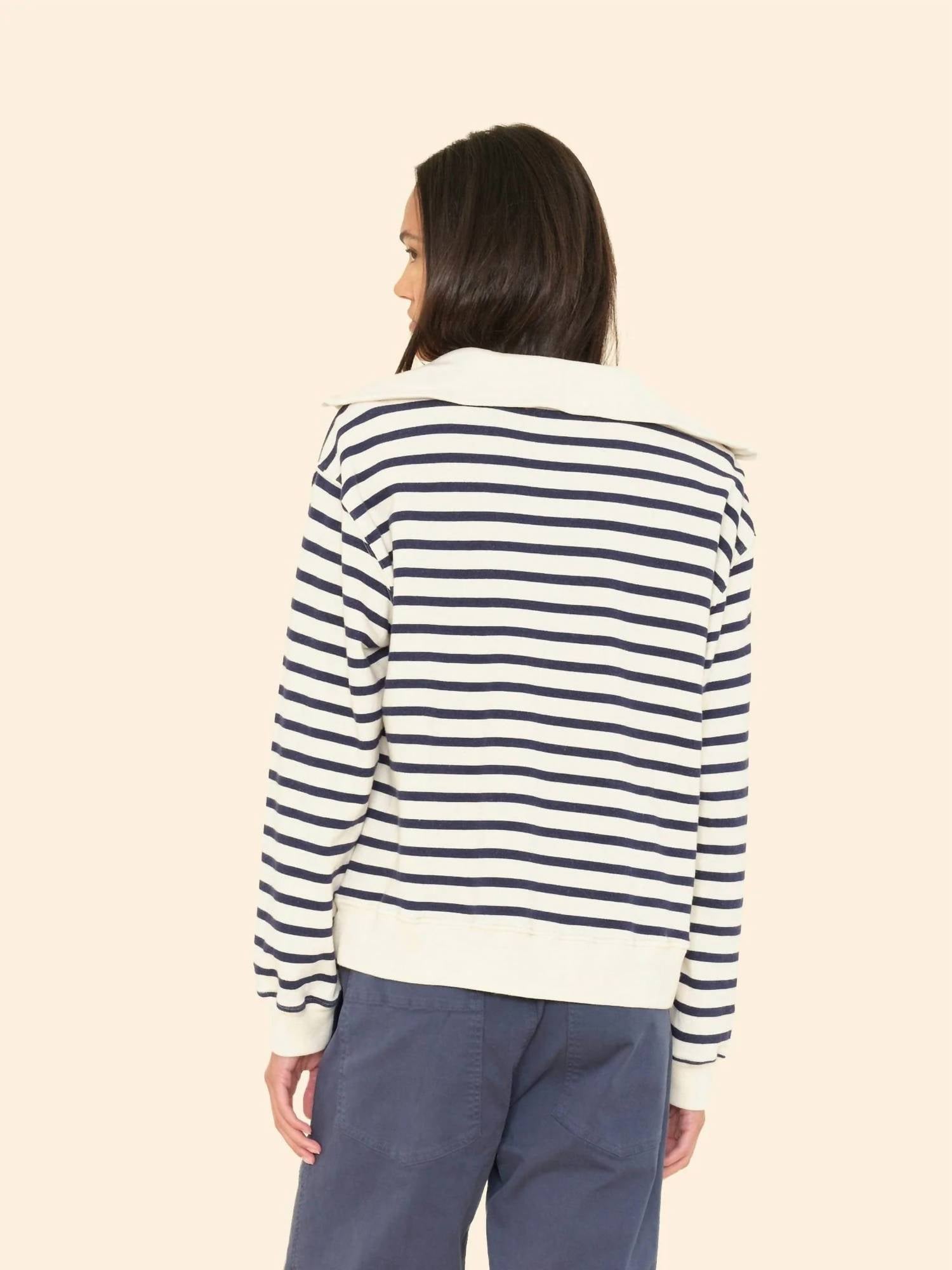 XIRENA Kat Half-zip Pullover Sweatshirt in natural - women's long sleeve top - detail view