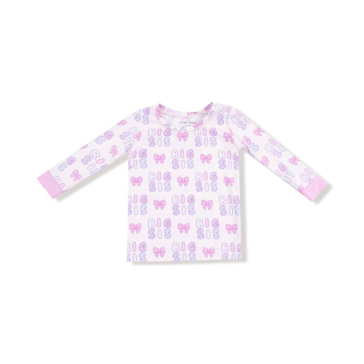 ANGEL DEAR Girls Dear Big Sis Loungewear Set in pink - kids' sleepwear - detail view