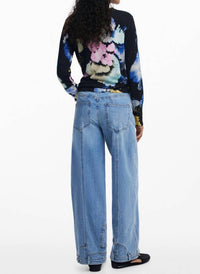 Desigual Jers Nenufar Lacroix Thin Gauge Sweater in space blue - women's sweater - detail view