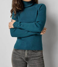 Lilla P Slim Rib Turtleneck Sweater in deep sea - women's sweater