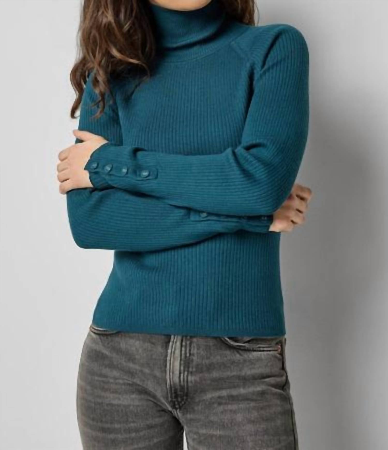 Lilla P Slim Rib Turtleneck Sweater in deep sea - women's sweater