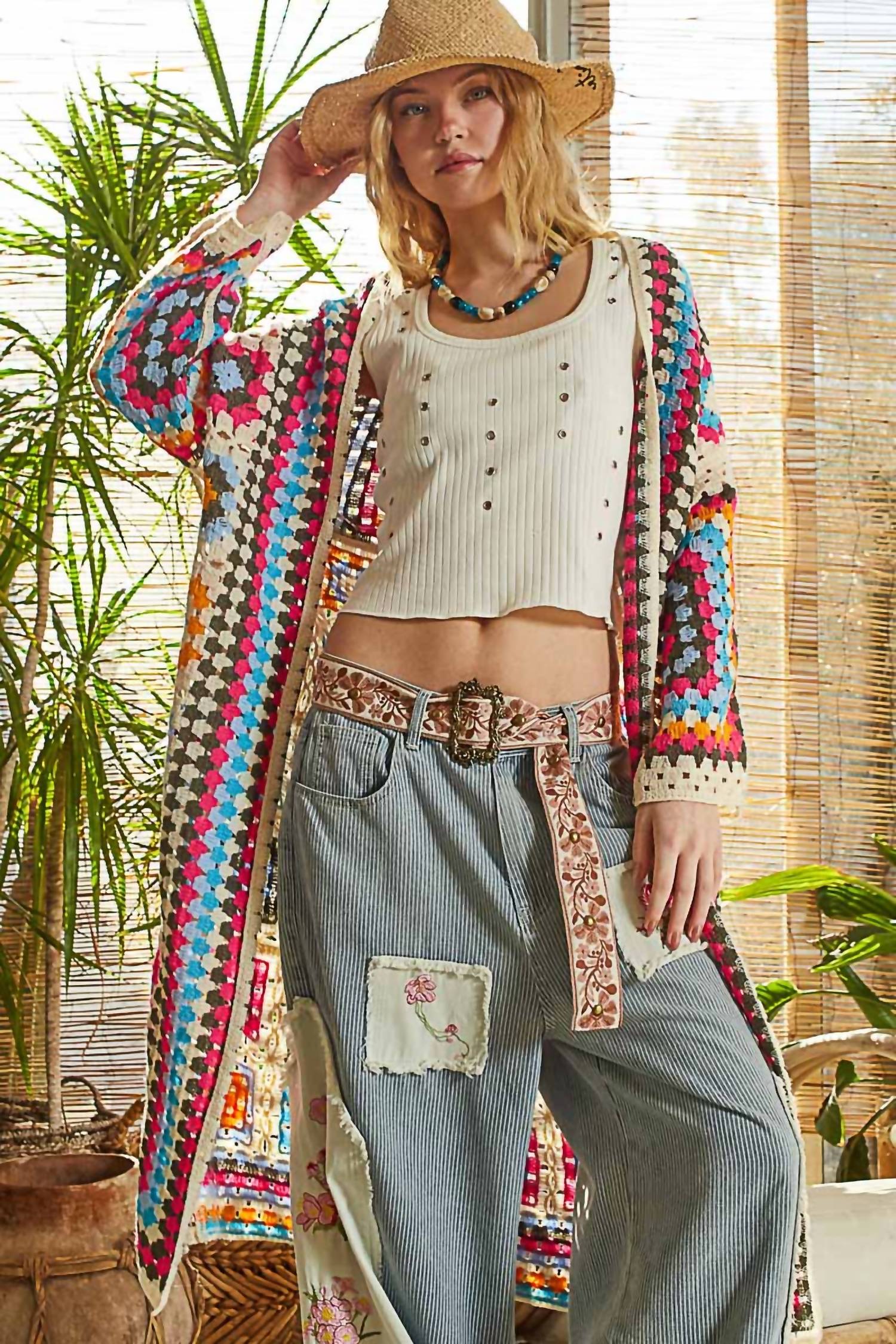 Pol - Mia Grandma Square Knit Cardigan
