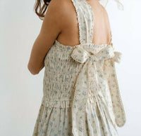 Creamon Margot Retro Bow Tie Back Smocked Midi Dress in beige - women's dress - view 6