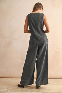 Miou Muse - Herringbone Square Neck Button Front Vest