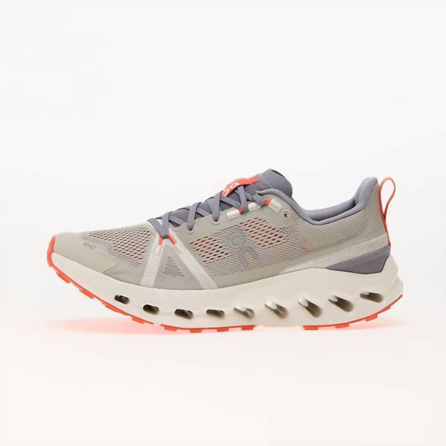 On Women's Cloudsurfer Trail Running Shoes in fossil ivory - women's shoe - detail view