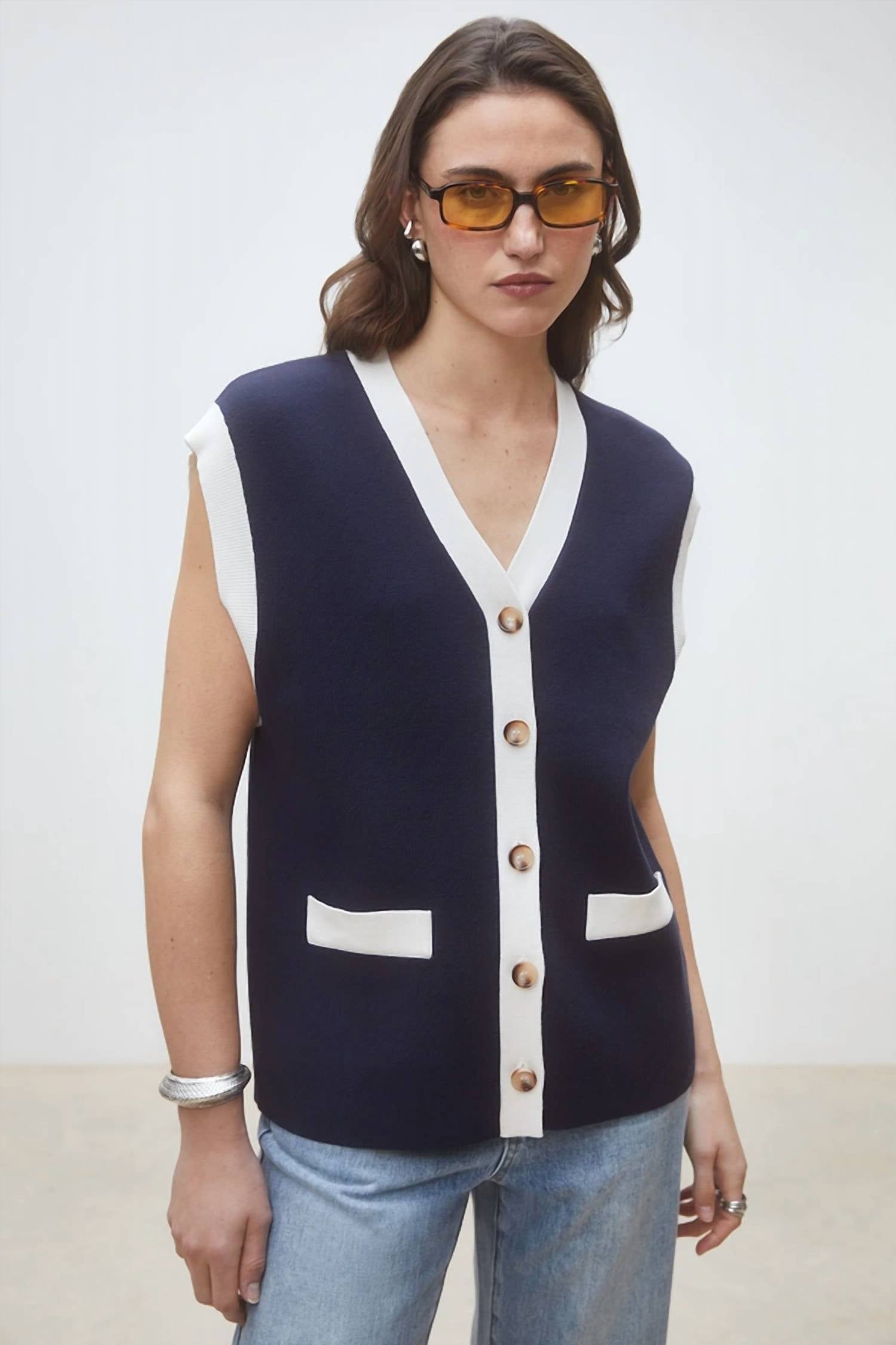 Suncoo - Gales Two-tone Buttoned Cardigan