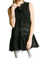 Umgee - Lace Up Sleeveless Lace Tunic