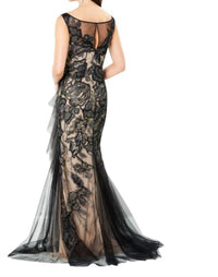 Montage by Mon Cheri Embellished V-neck Dress in black silver nude - women's dress - detail view