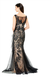 Montage by Mon Cheri Embellished V-neck Dress in black silver nude - women's dress - alternate view