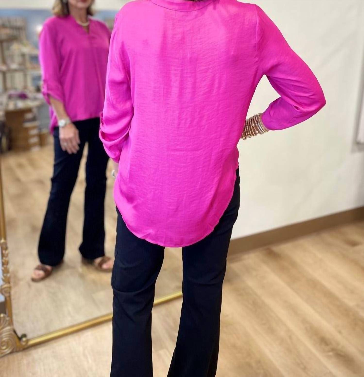 Renuar 3/4 Sleeves Button Down Shirt in mulberry - women's shirt - alternate view