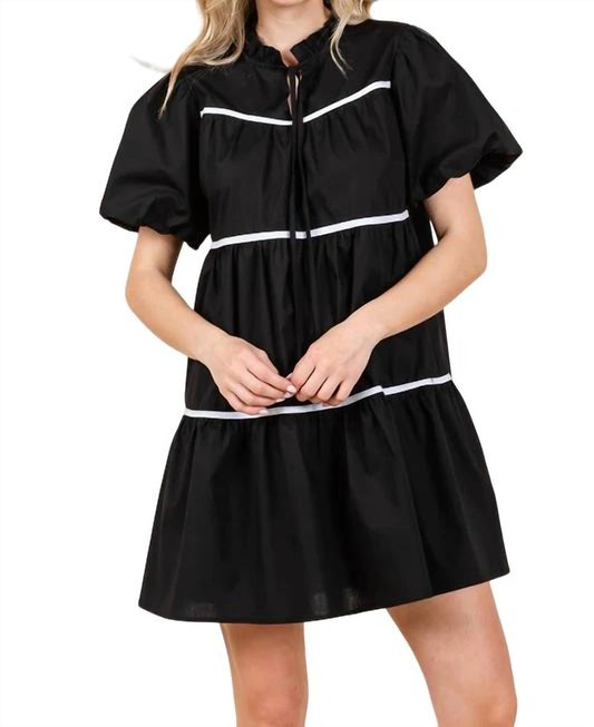 Geegee - Puff Sleeve Piping Detail Dress