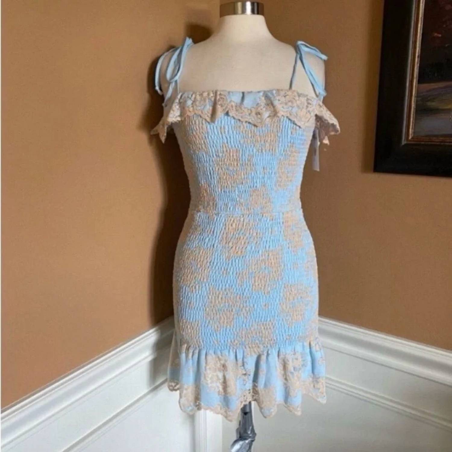 Storia - Women's Smocked Floral Tie Shoulder Mini Dress