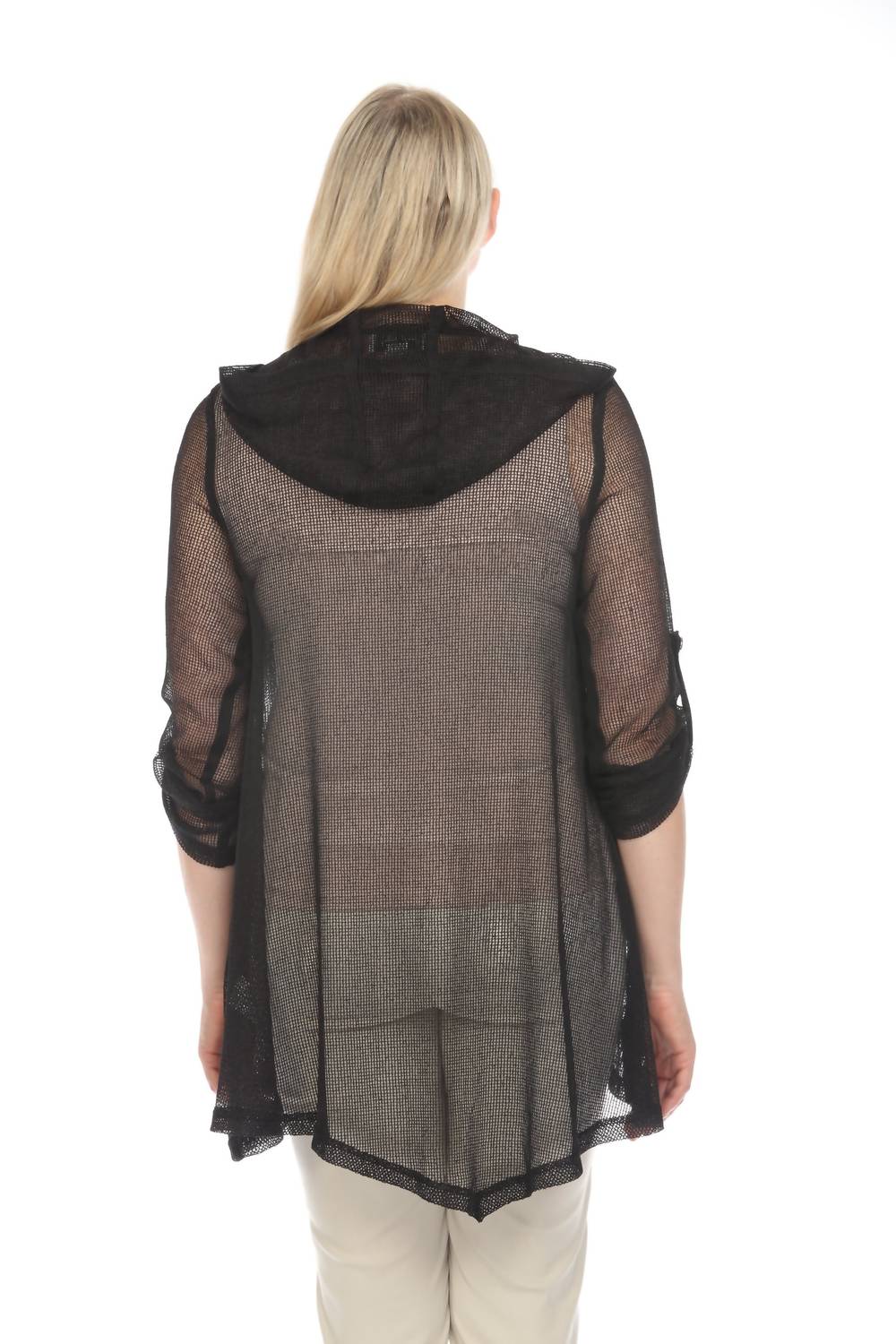 Joseph Ribkoff - 3/4 Roll Tab Sleeves Mesh Hooded Jacket