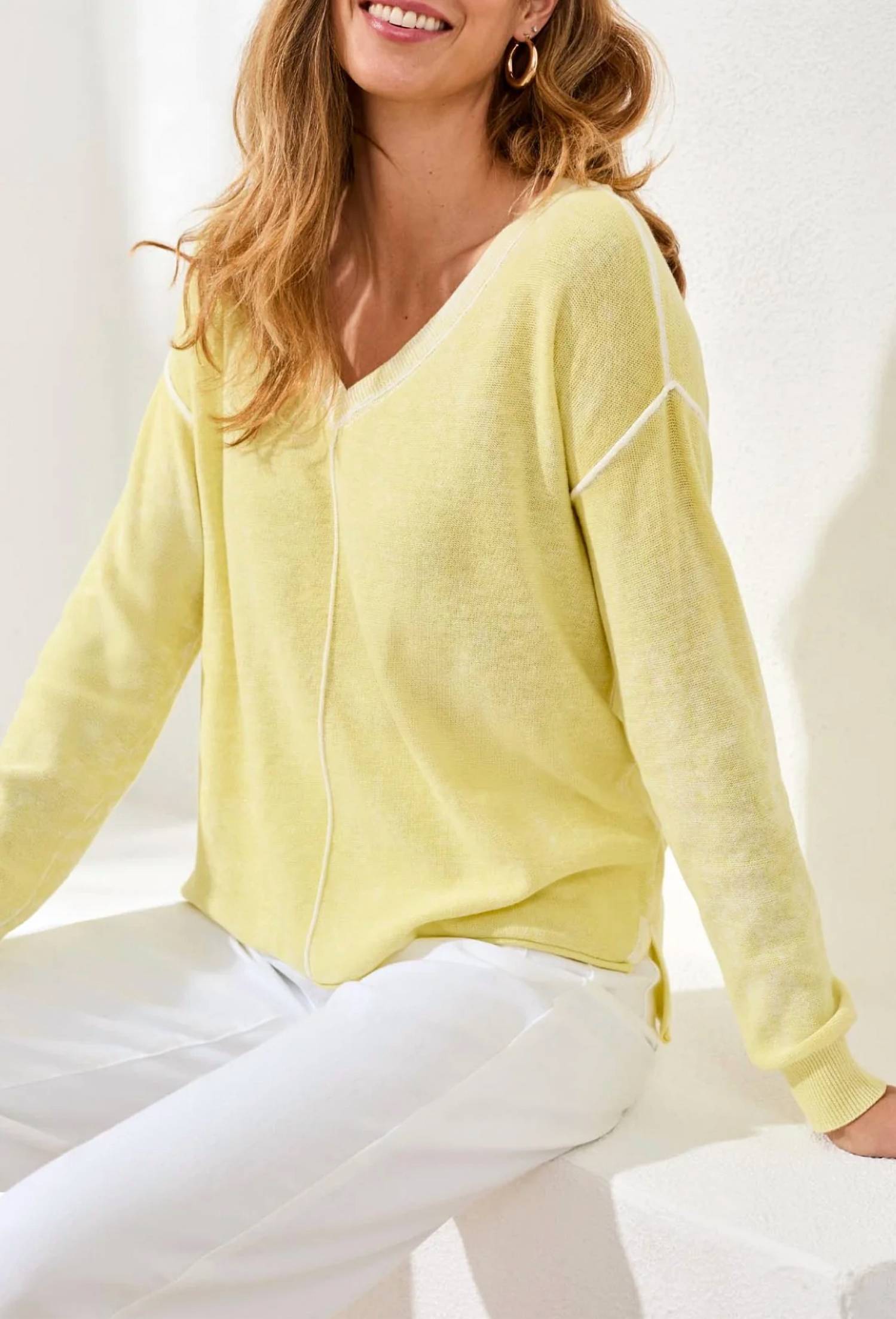 Tribal - Lightweight V-neck Sweater With Special Wash