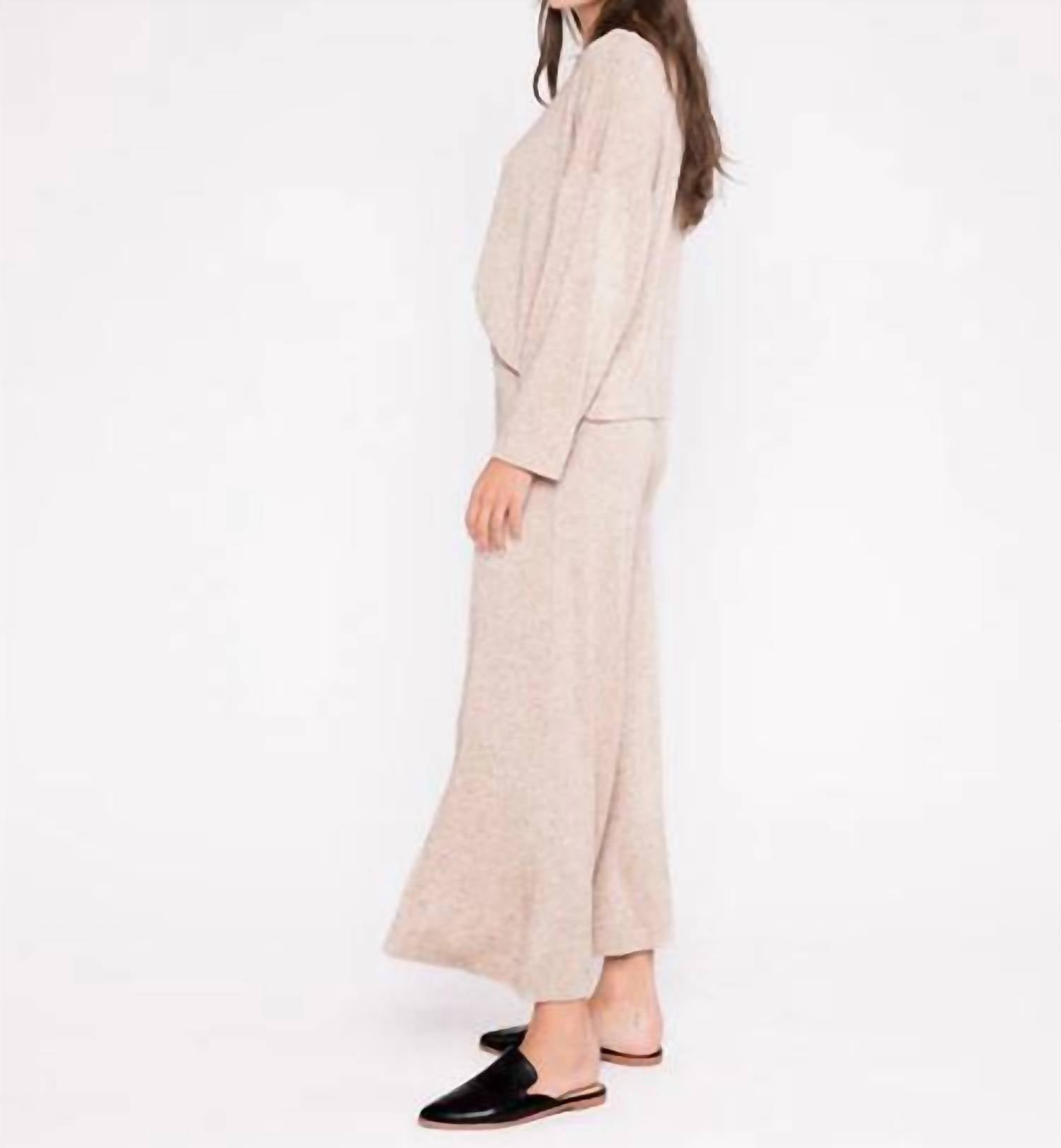 RIPLEY RADER Sweater Knit Boat Neck Top in oatmeal - women's long sleeve top - detail view